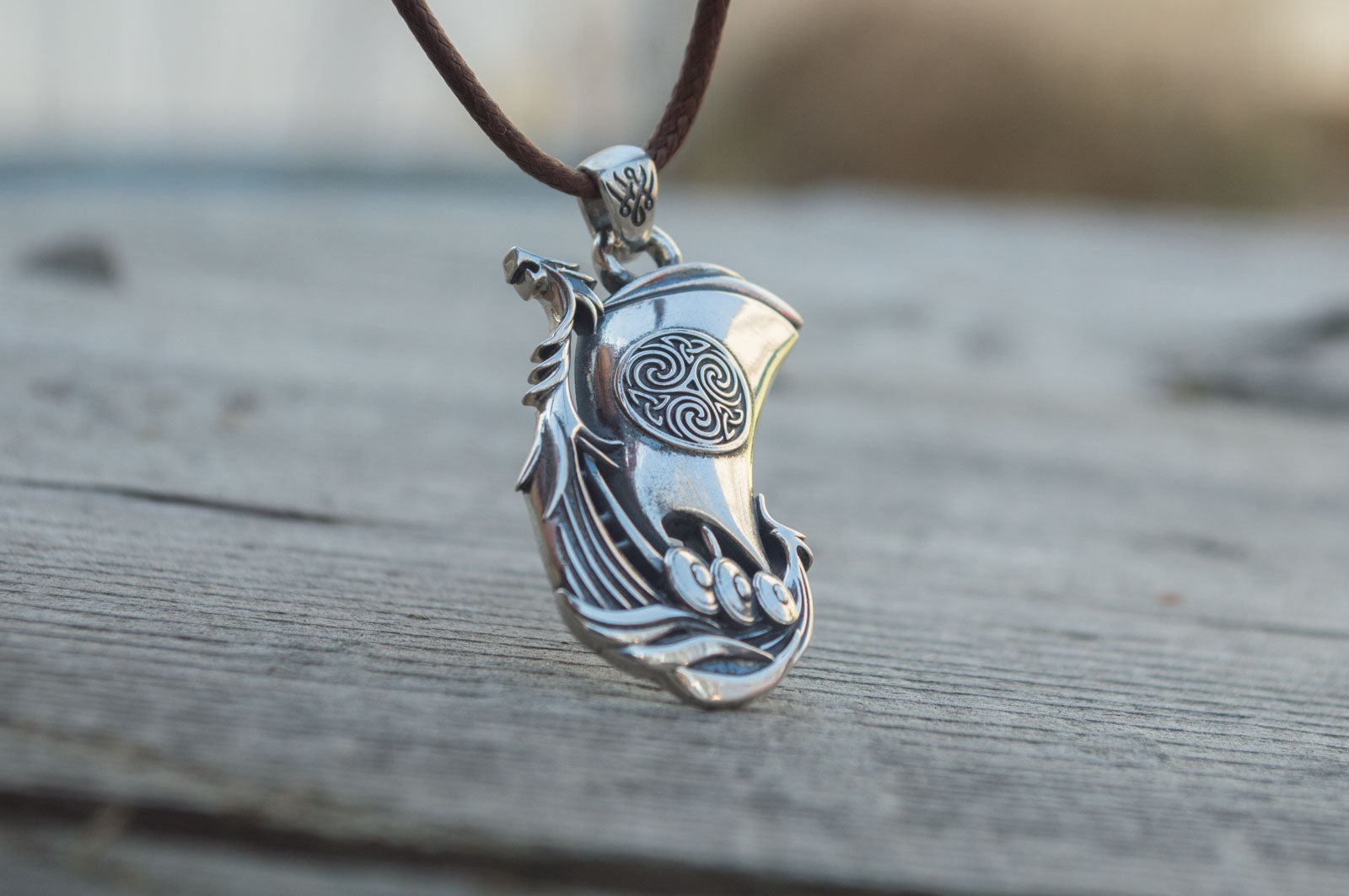 Pendentif Drakkar et Ornement — Argent 925