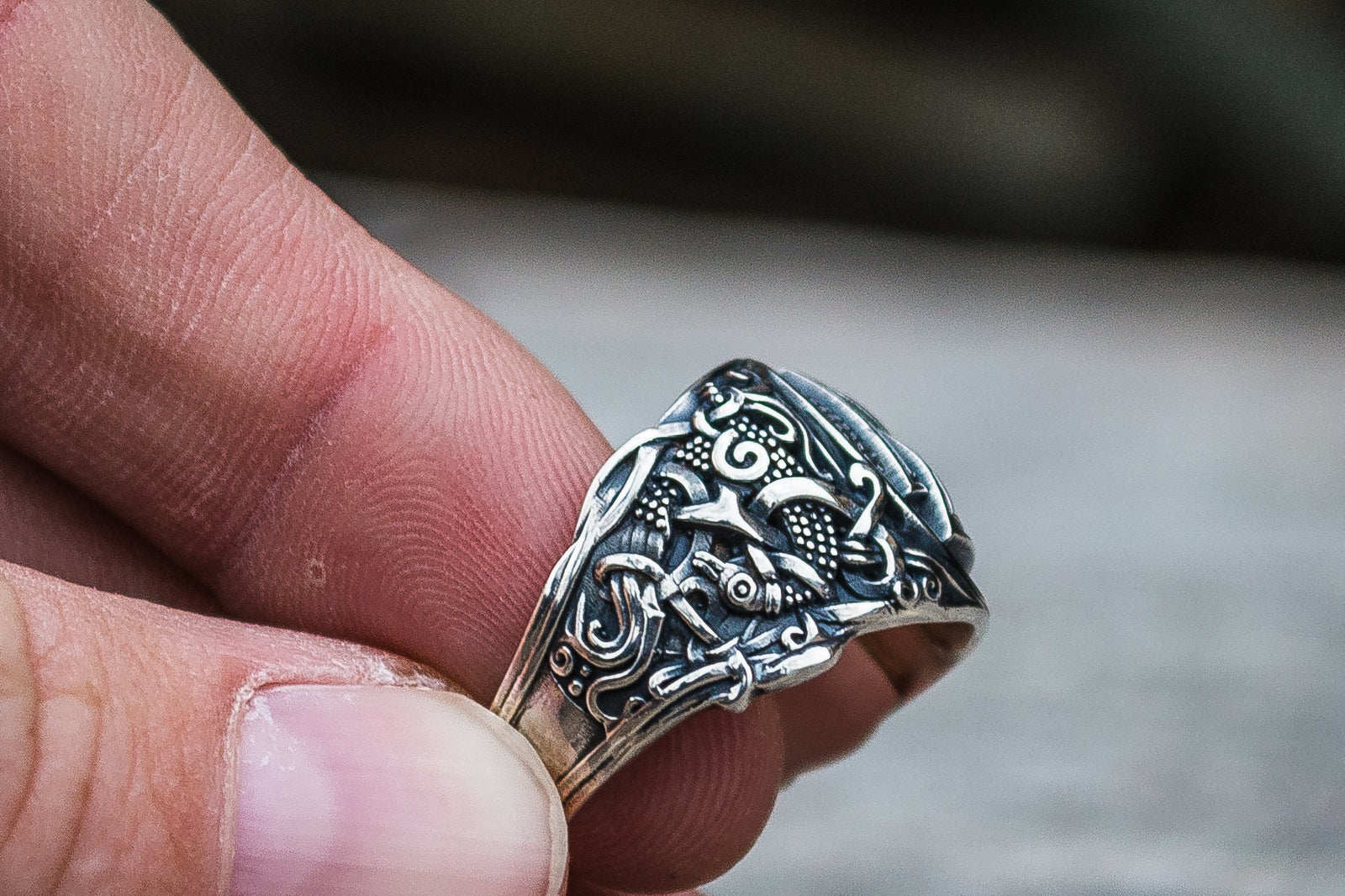 Bague Valknut et Style Mammen Ornement — Argent 925