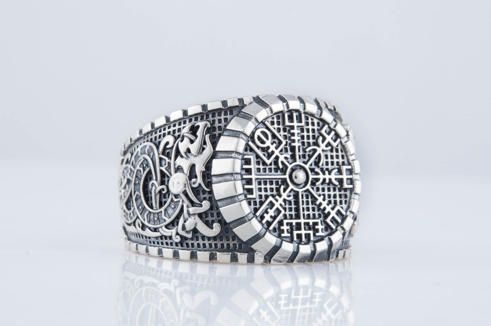Bague Vegvisir et Ornement Massive — Argent 925