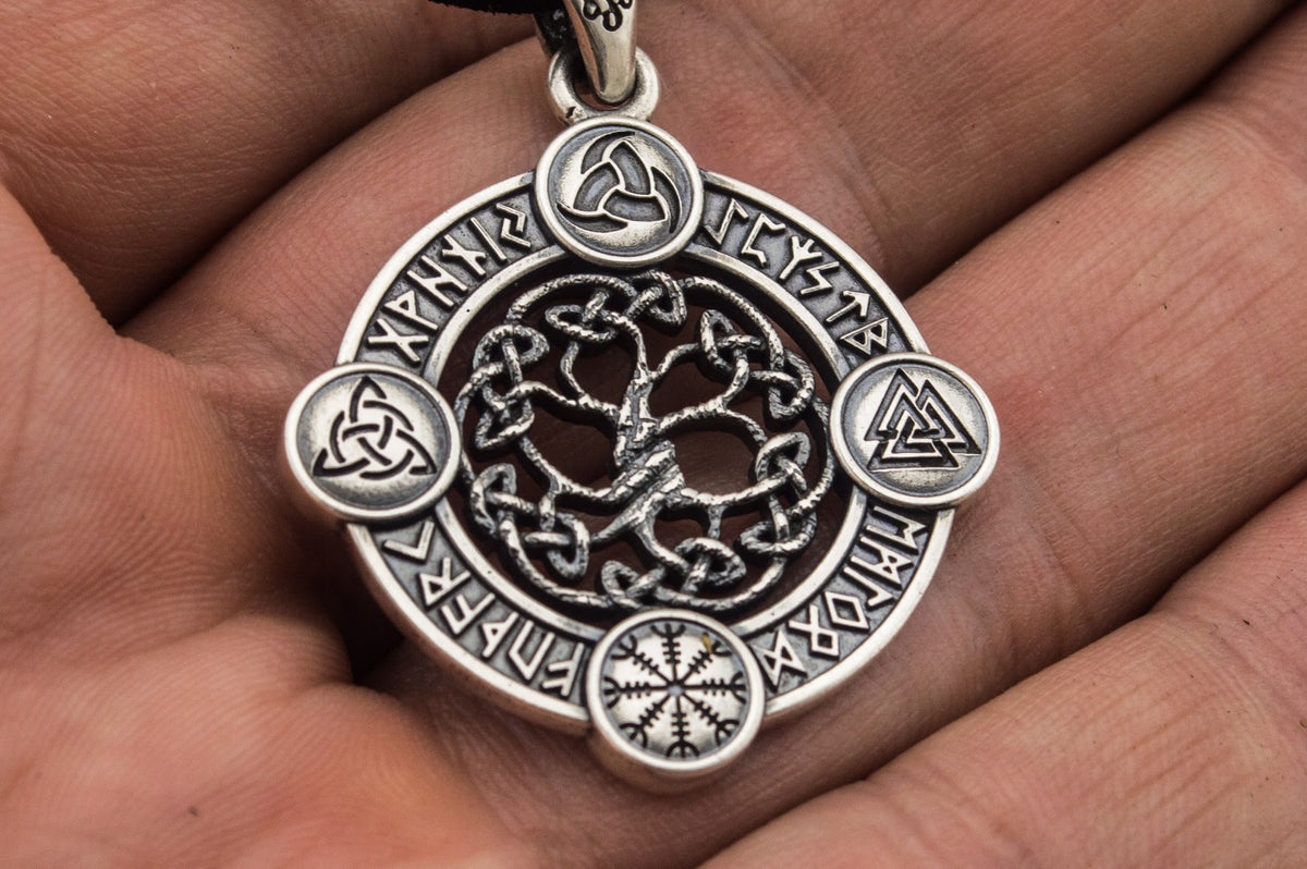 Pendentif Yggdrasil et Arbre Runique — Argent 925