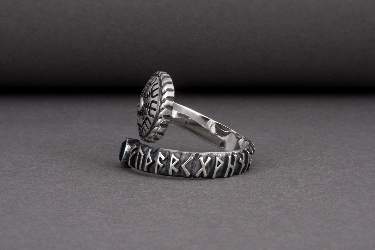 Bague Vegvisir pierre bleue — Argent 925
