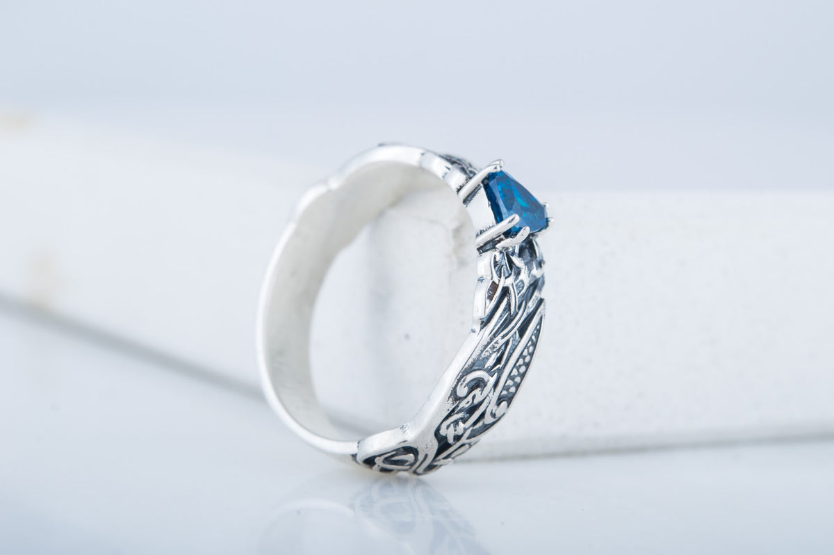 Bague Ornement pierre bleue Anneau — Argent 925