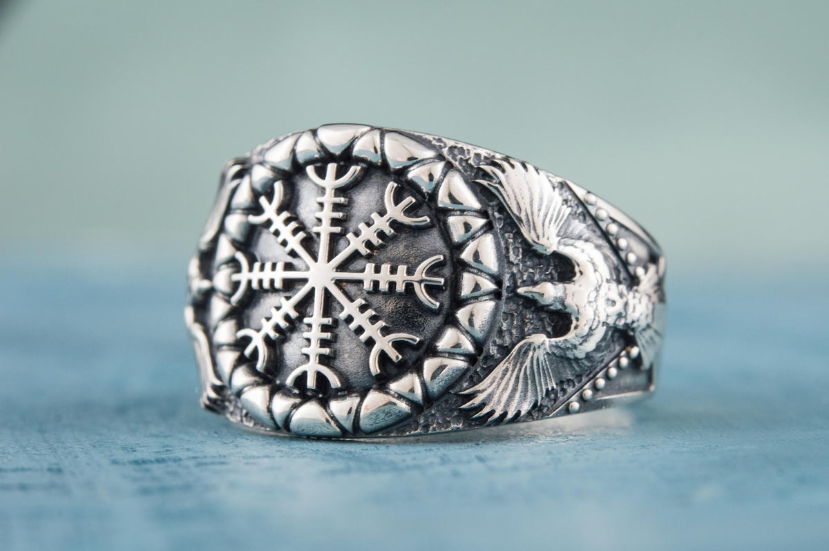 Bague Aegishjalmur et Corbeau — Argent 925