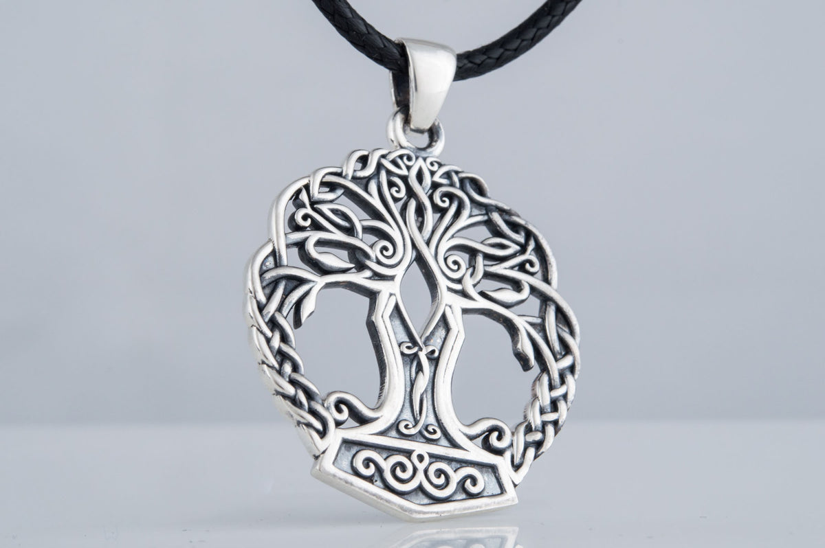 Pendentif Yggdrasil et Mjölnir — Argent 925