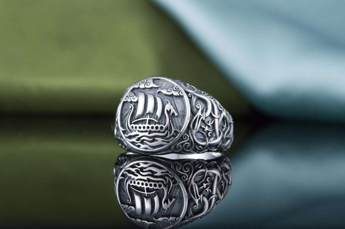 Bague Drakkar et Style Urnes — Argent 925