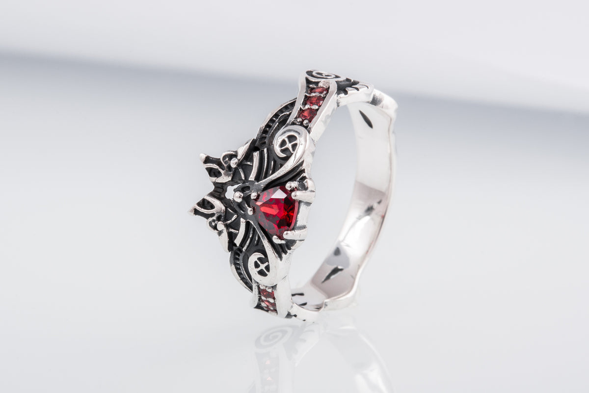 Bague Viking pierre rouge — Argent 925
