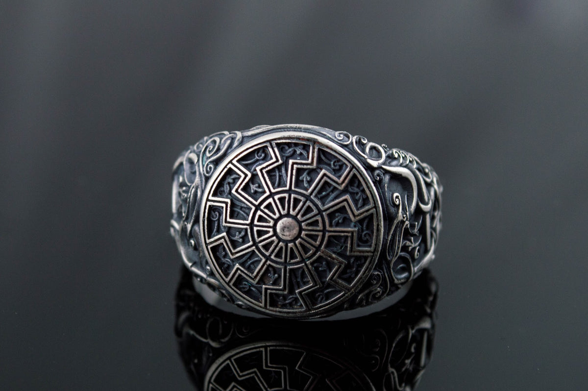 Bague Soleil Noir et Style Urnes Bjorn — Argent 925