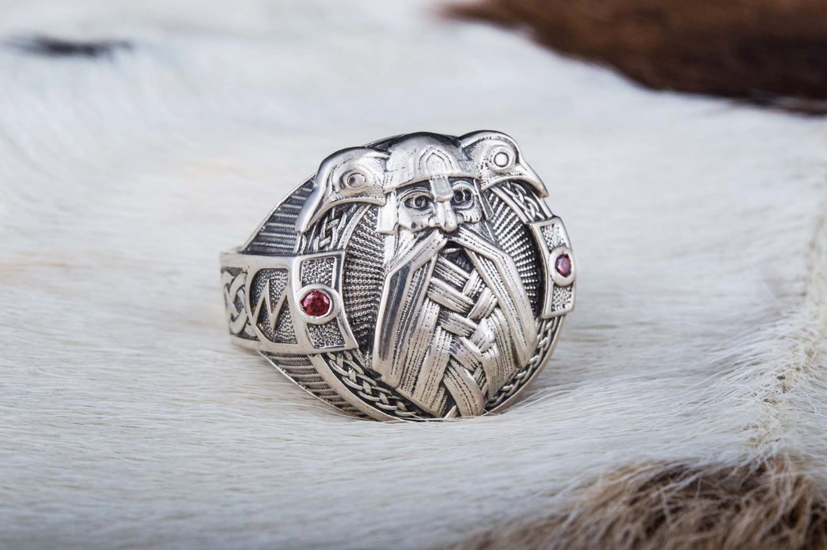 Bague Odin et Corbeau Viking — Argent 925