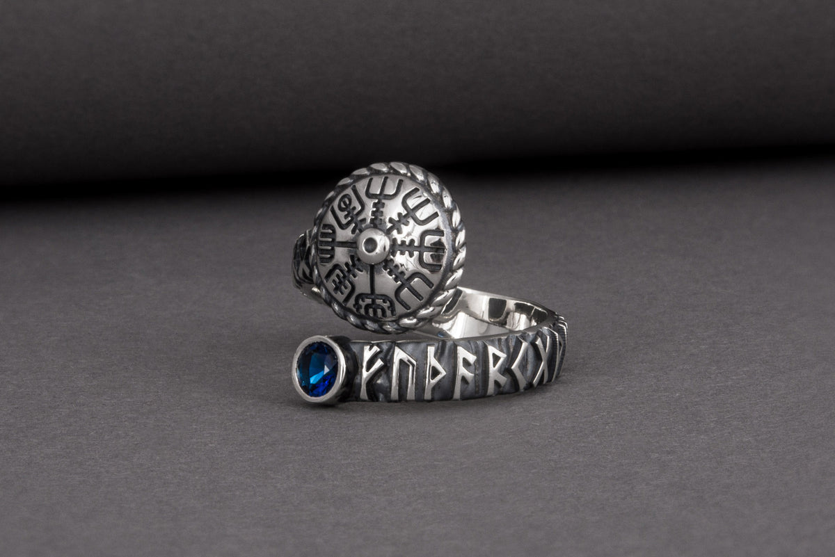 Bague Vegvisir pierre bleue — Argent 925