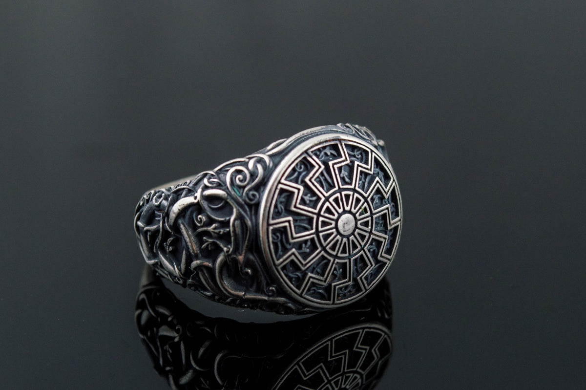 Bague Soleil Noir et Style Urnes Ragnar — Argent 925