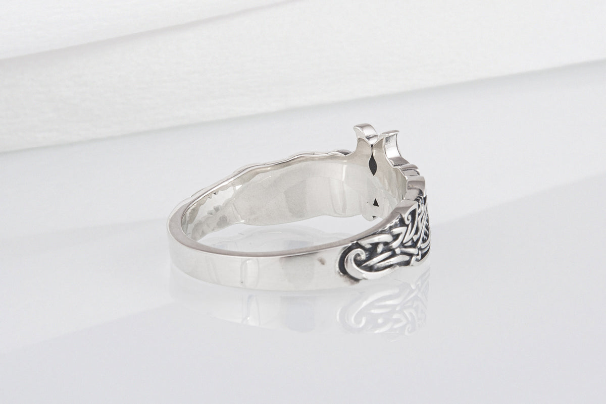 Bague Corbeaux et Ornement pierre bleue — Argent 925
