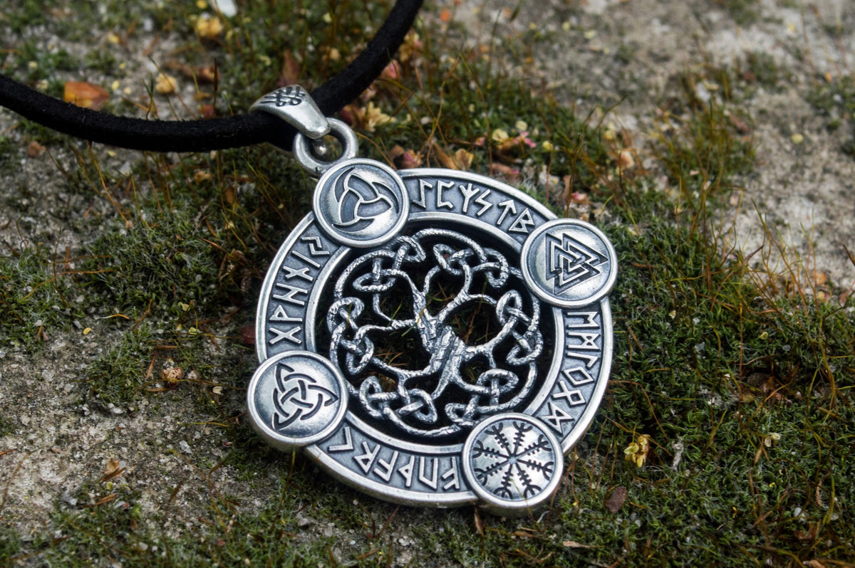 Pendentif Yggdrasil et Arbre Runique — Argent 925