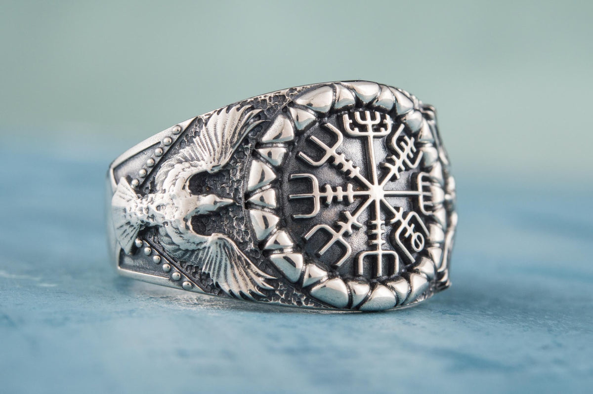 Bague Vegvisir et Corbeau — Argent 925