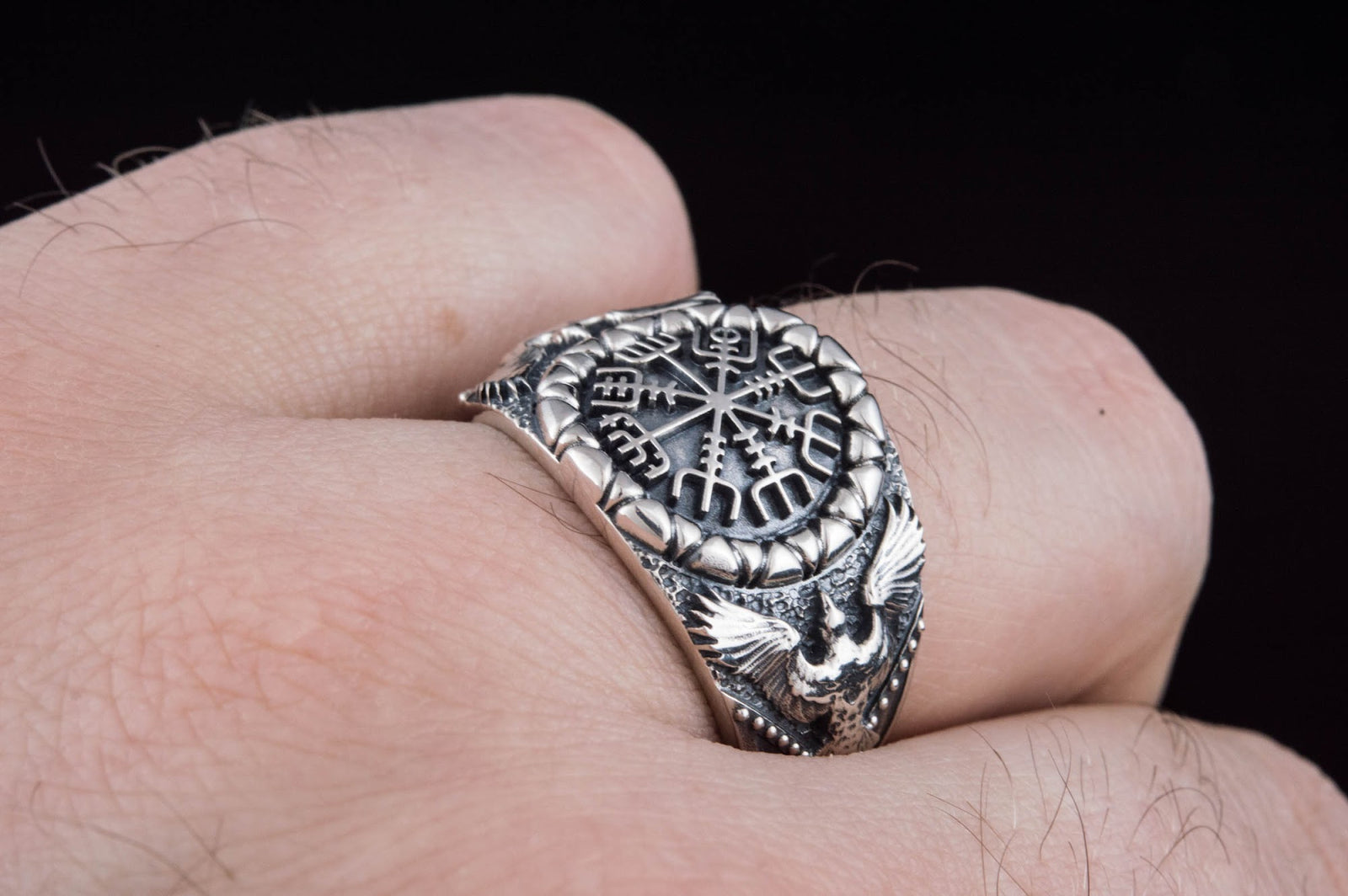 Bague Vegvisir et Corbeau — Argent 925
