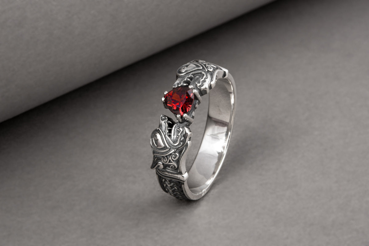 Bague Loup et Fenrir sertie de pierres — Argent 925