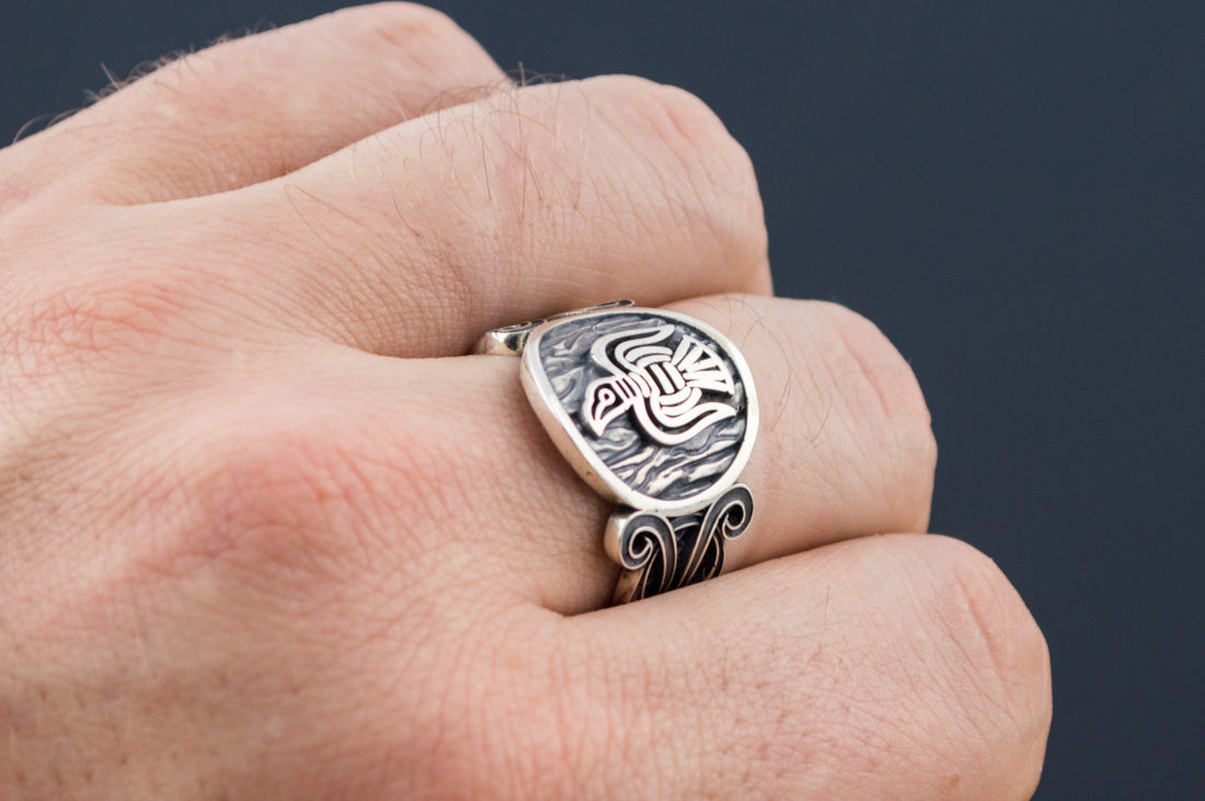 Bague Corbeau et Ornement — Argent 925