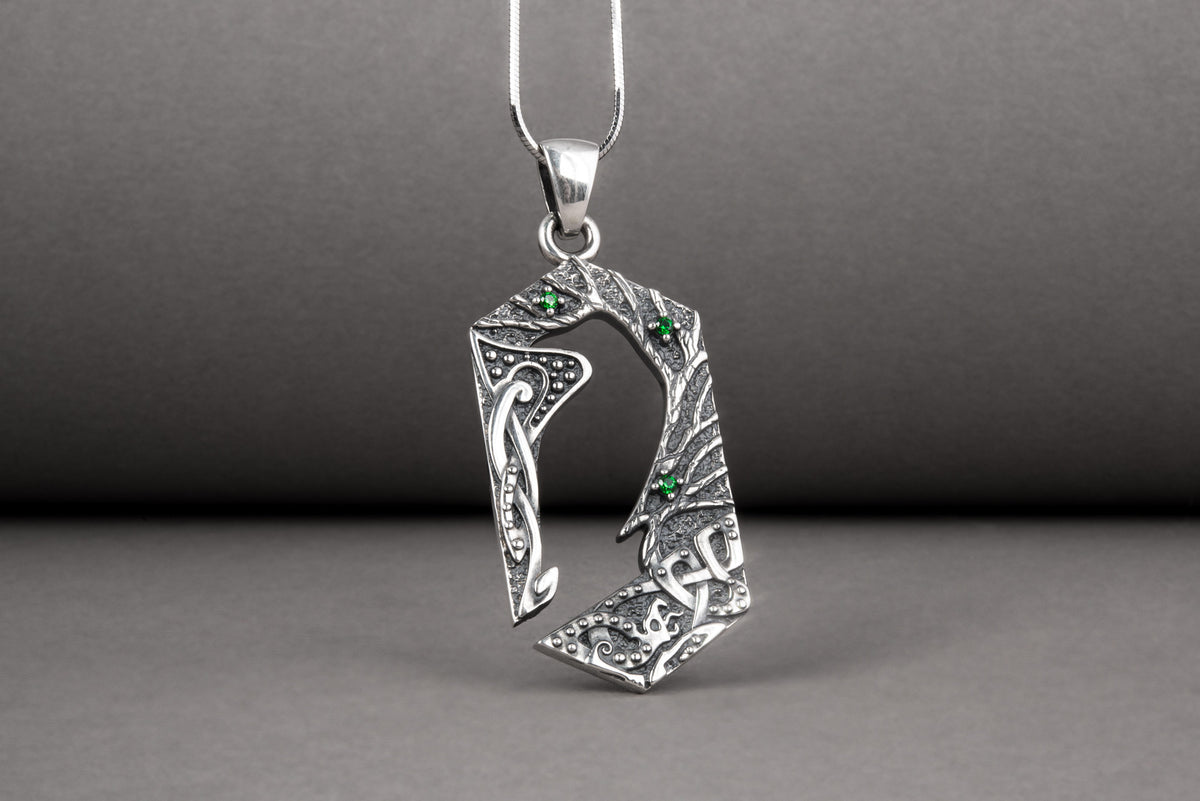 Pendentif Corbeau et Ornement serti de pierres — Argent 925