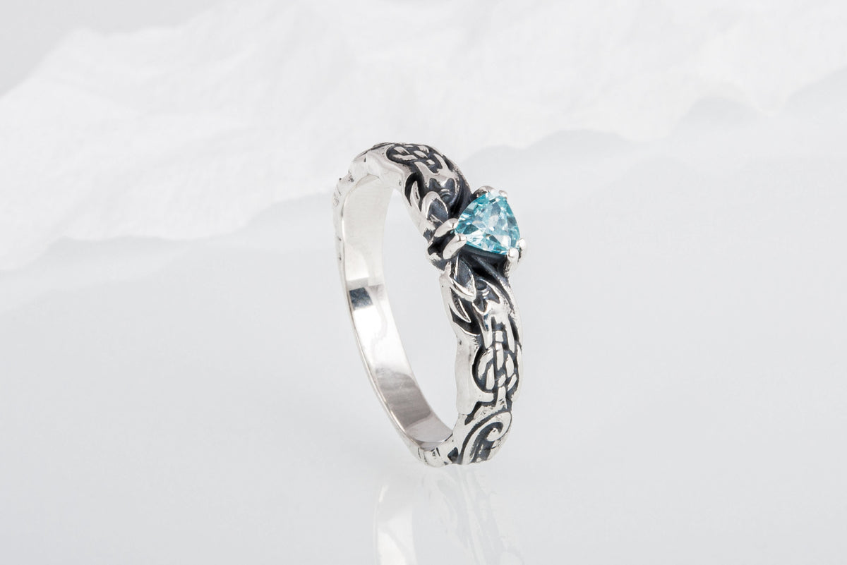 Bague Ornement pierre bleue — Argent 925