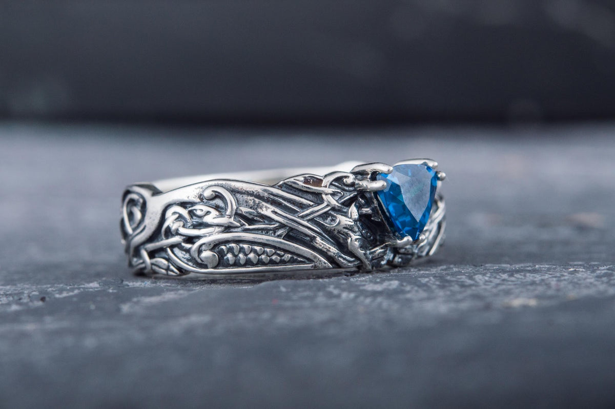 Bague Ornement pierre bleue Anneau — Argent 925