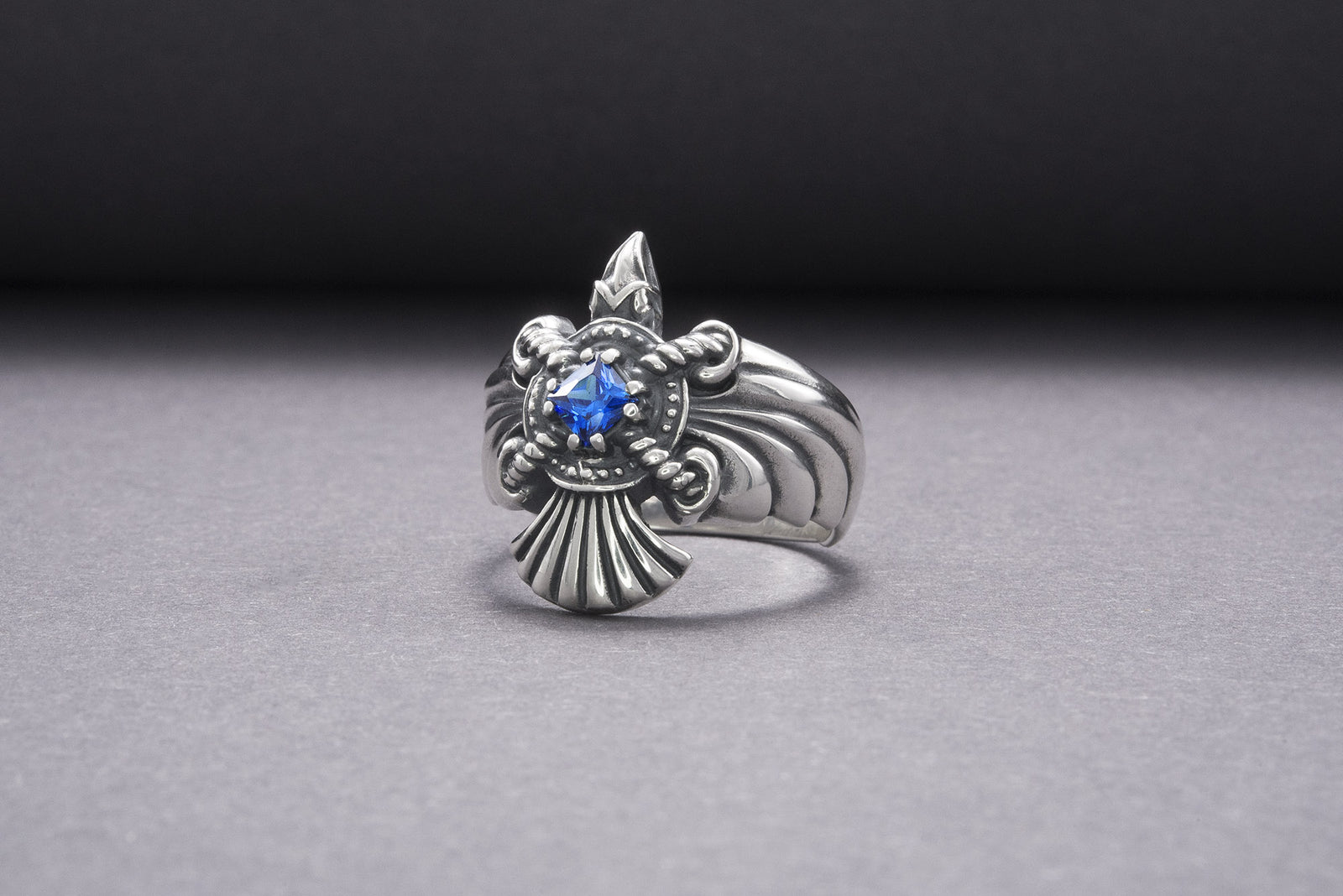 Bague Corbeau pierre bleue — Argent 925