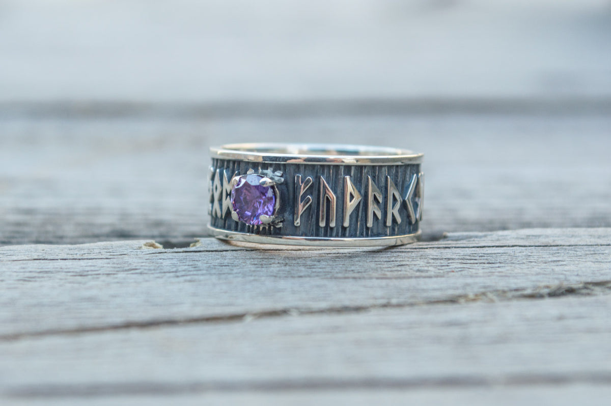 Bague Runes et Ornement Zircon Cubique — Argent 925