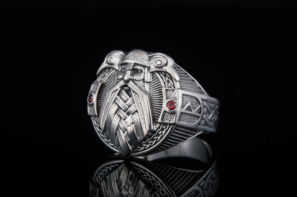 Bague Odin et Corbeau Viking — Argent 925
