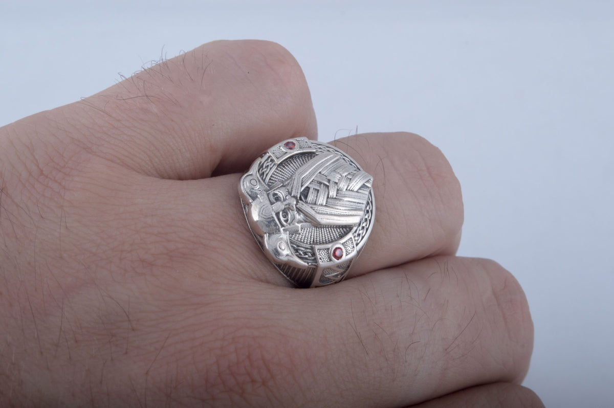 Bague Odin et Corbeau Viking — Argent 925