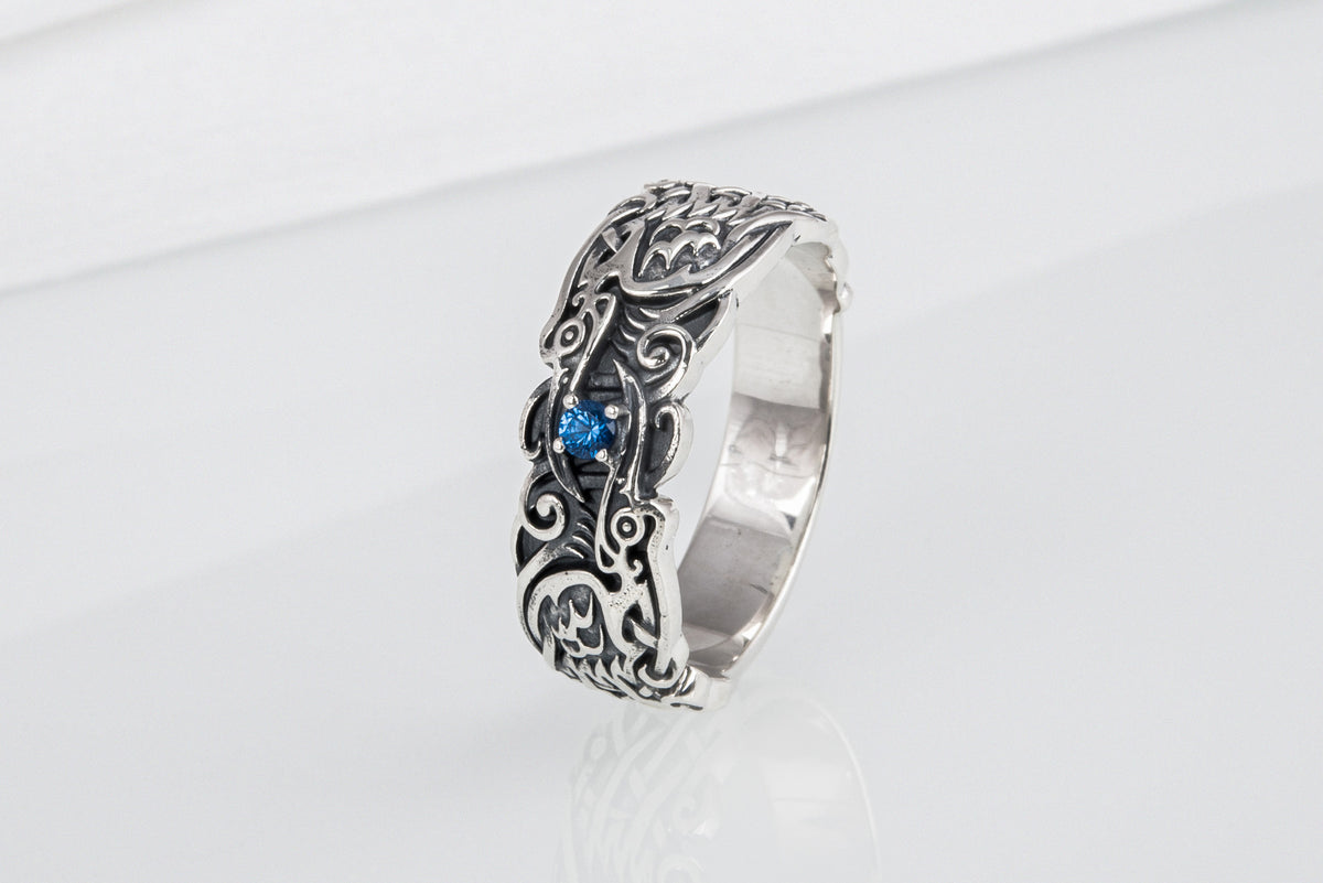 Bague Corbeaux et Ornement Anneau — Argent 925