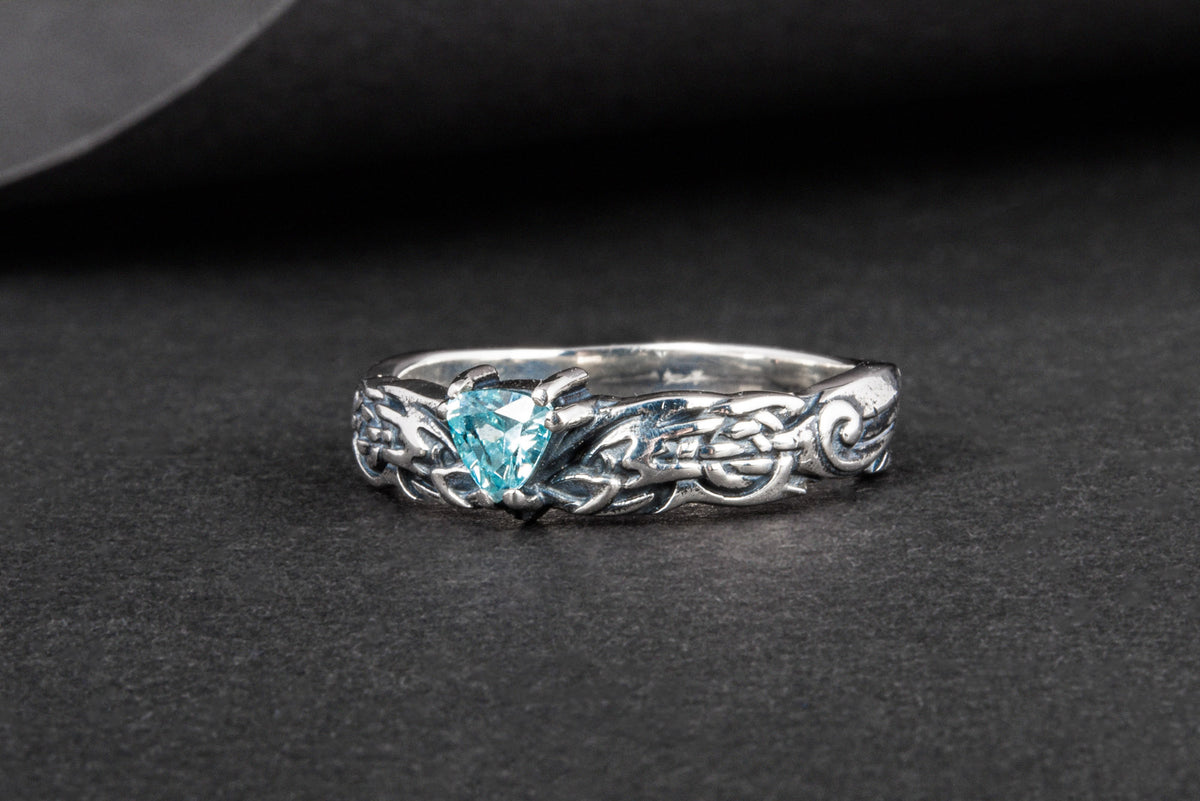 Bague Ornement pierre bleue — Argent 925