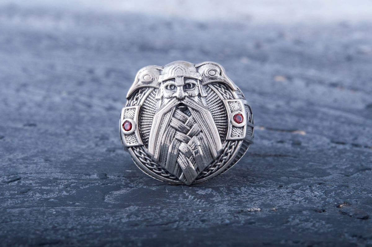 Bague Odin et Corbeau Viking — Argent 925