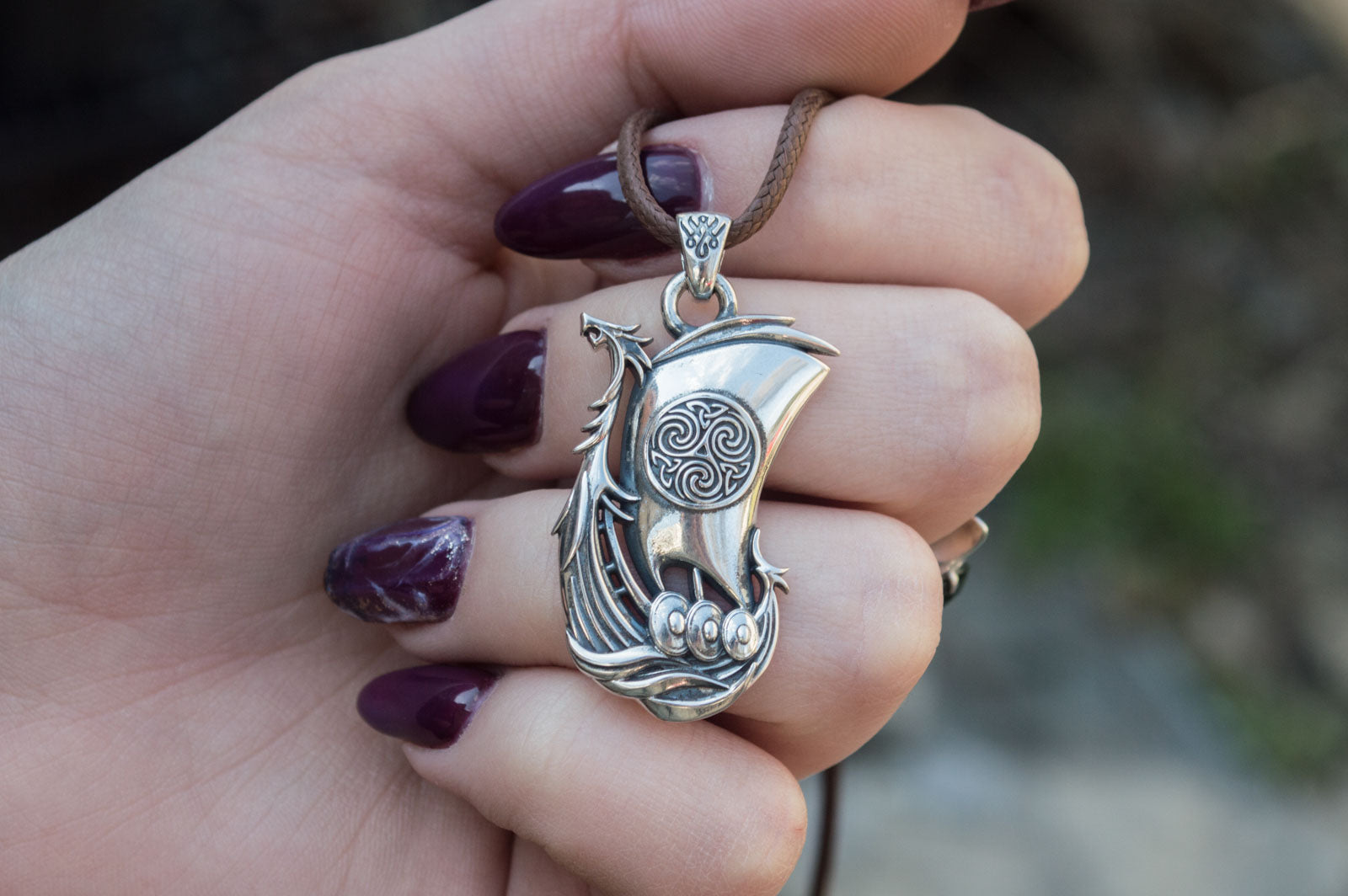 Pendentif Drakkar et Ornement — Argent 925