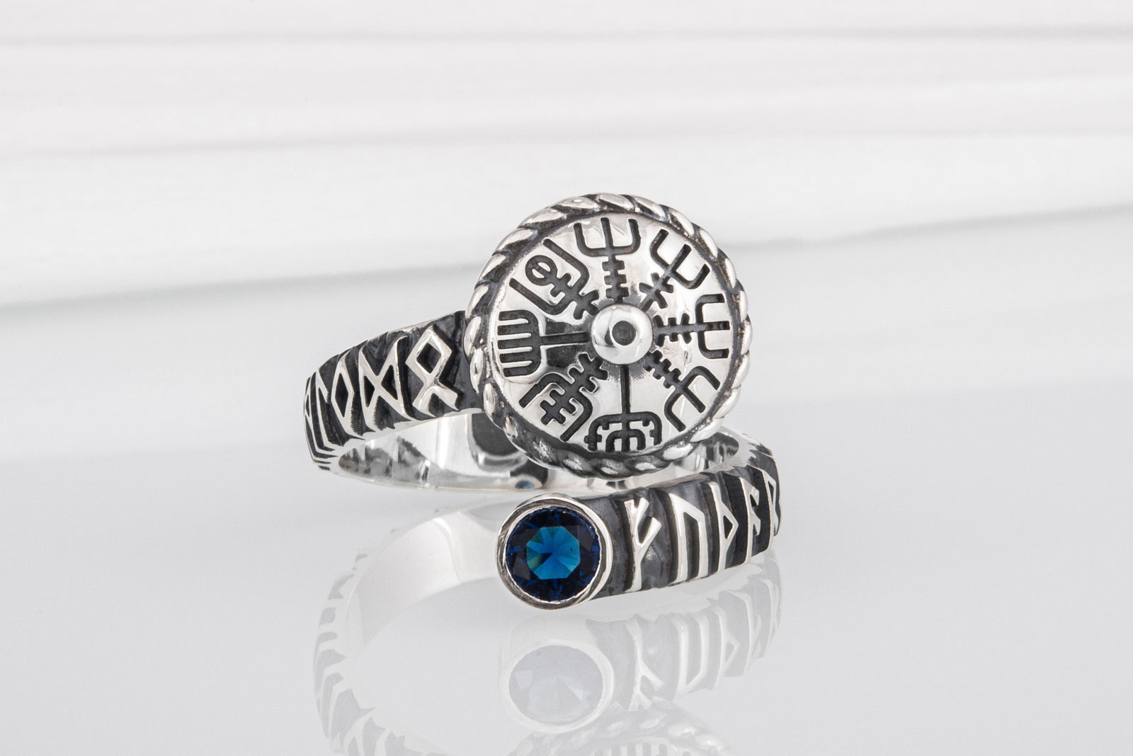 Bague Vegvisir pierre bleue — Argent 925