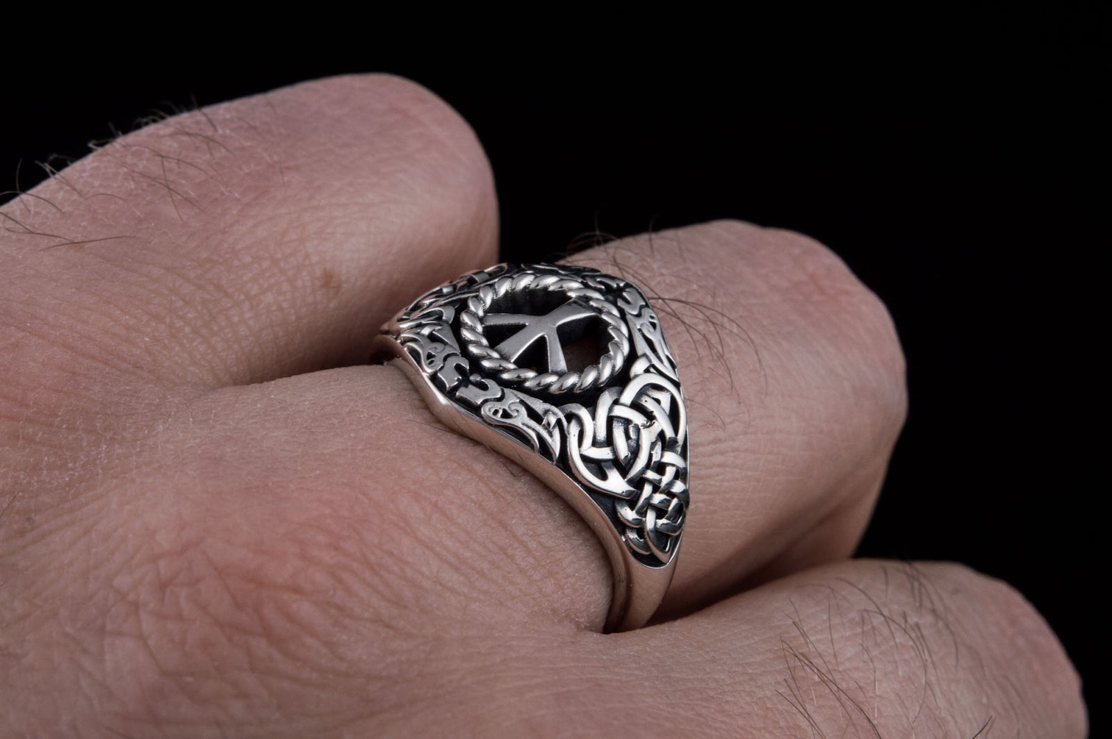 Bague Ornement et Algiz Runique — Argent 925