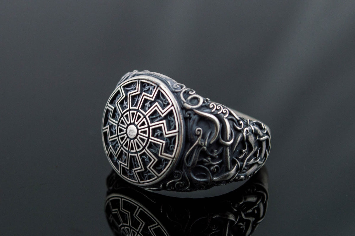 Bague Soleil Noir et Style Urnes Ragnar — Argent 925