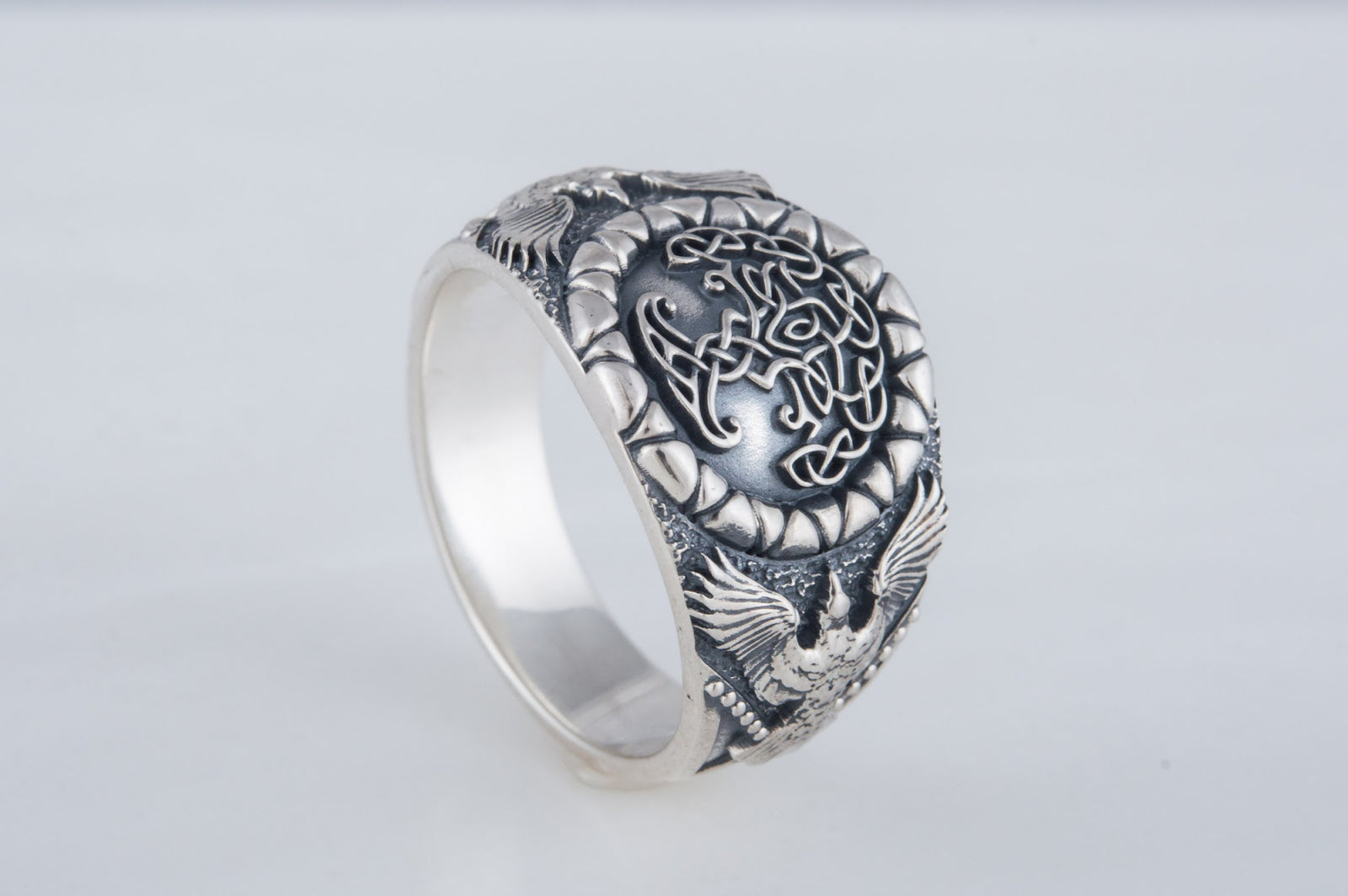 Bague Yggdrasil et Corbeau — Argent 925
