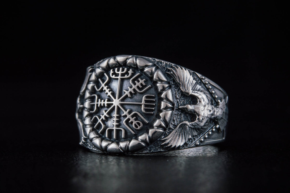 Bague Vegvisir et Corbeau — Argent 925