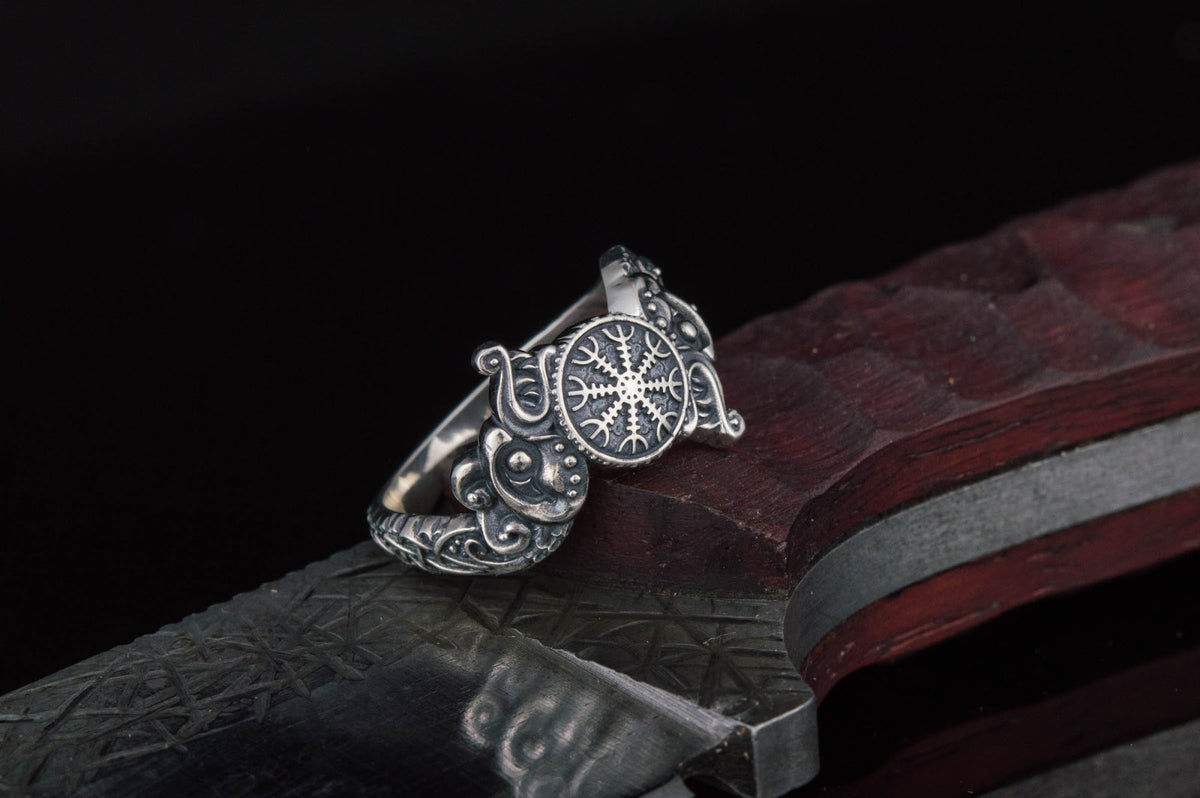 Bague Aegishjalmur et Loup — Argent 925