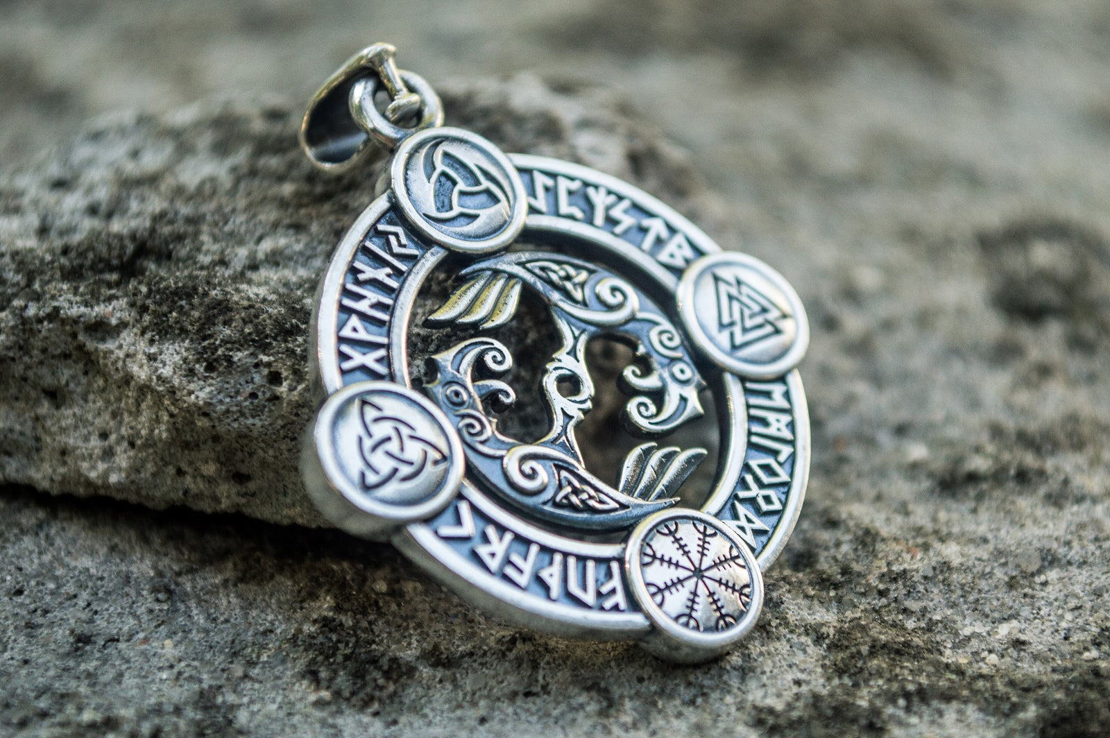 Pendentif Odin et Corbeau — Argent 925