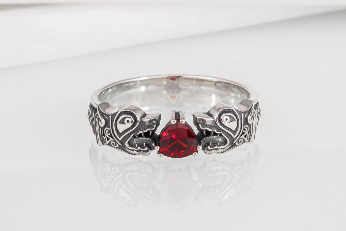 Bague Loup et Fenrir sertie de pierres — Argent 925