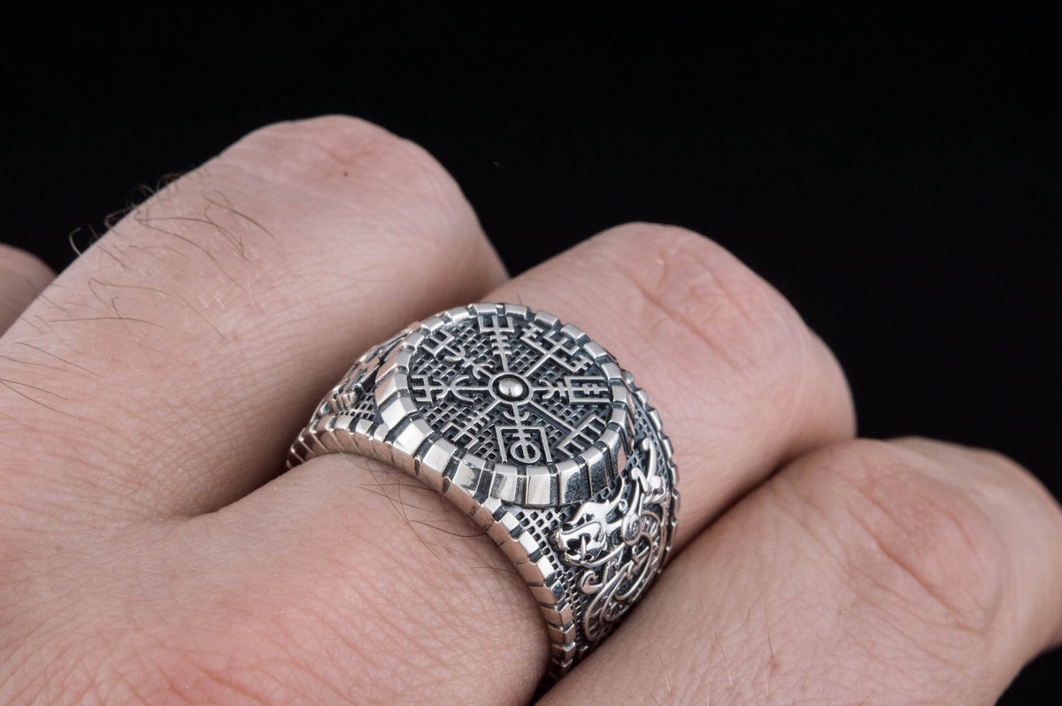 Bague Vegvisir et Ornement Massive — Argent 925