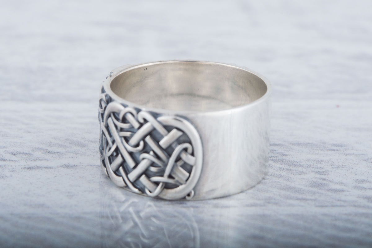 Bague Ornement et Algiz Rune — Argent 925