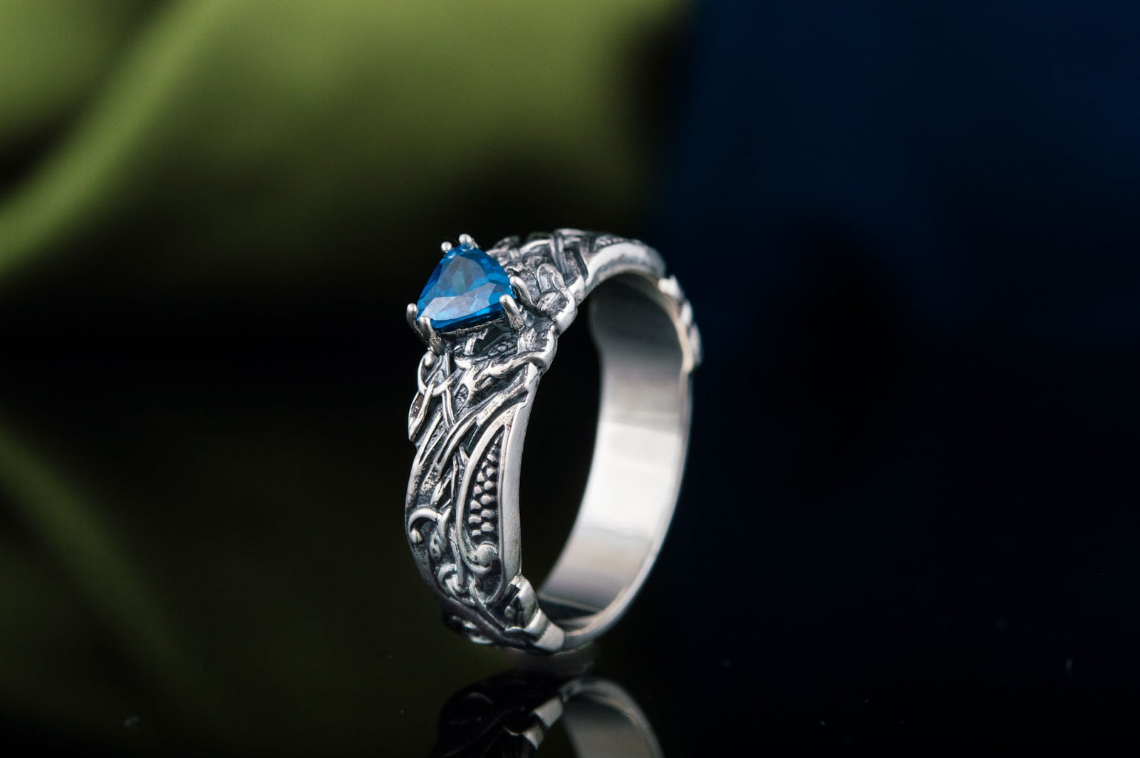 Bague Ornement pierre bleue Anneau — Argent 925