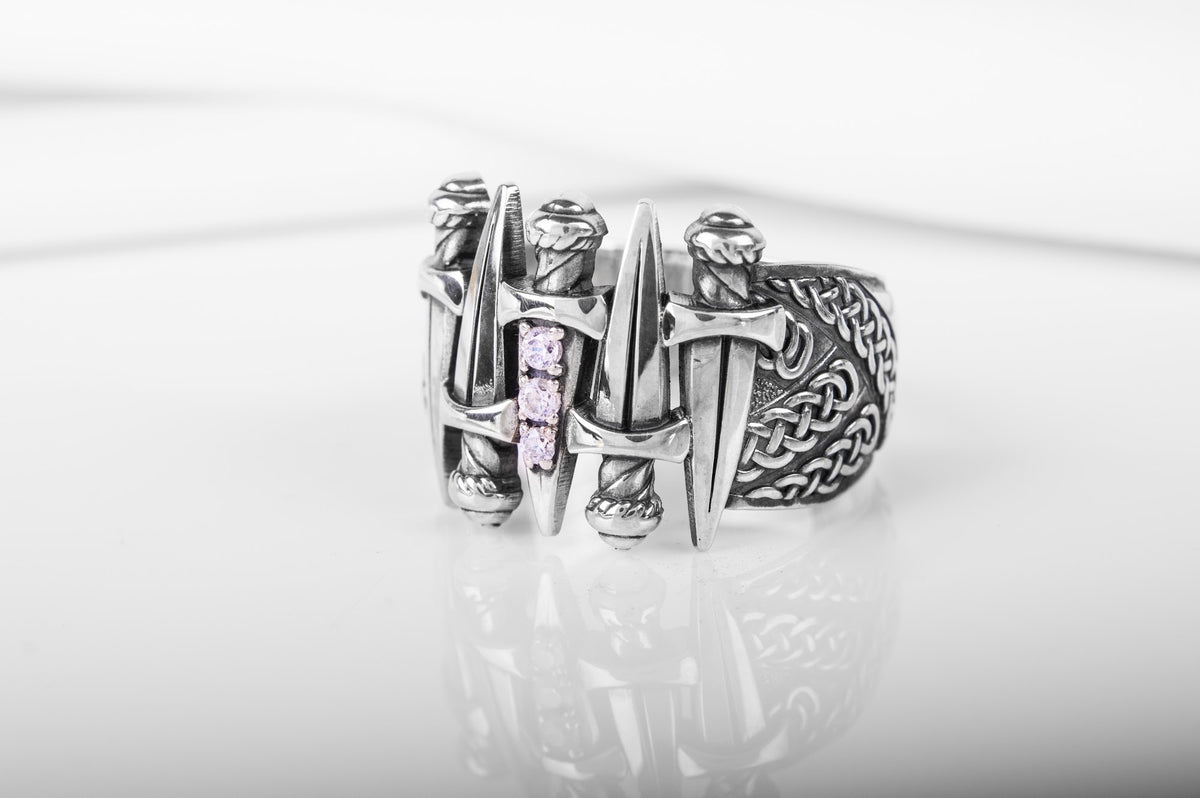Bague Épée pierre transparente — Argent 925