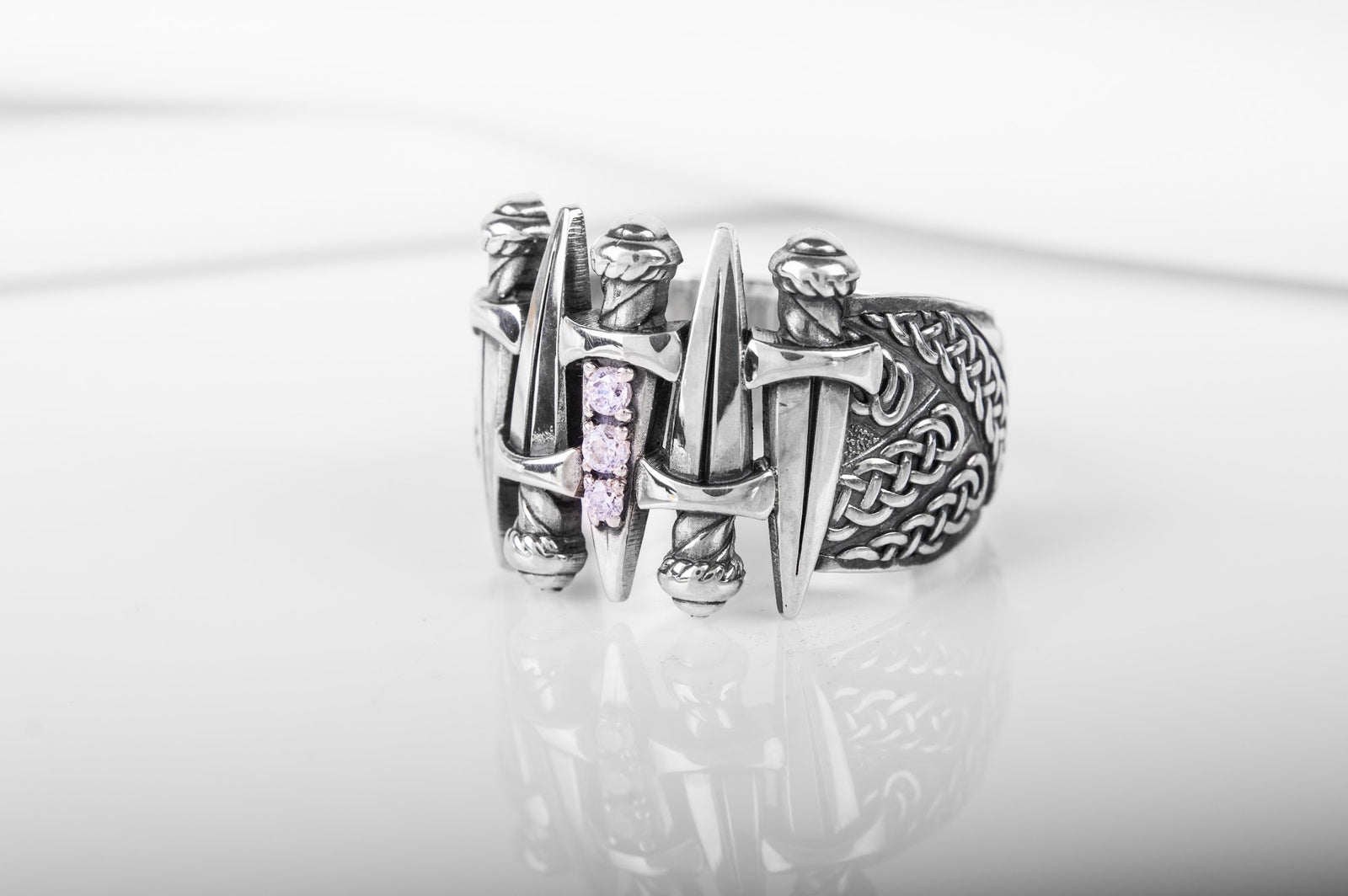 Bague Épée pierre transparente — Argent 925