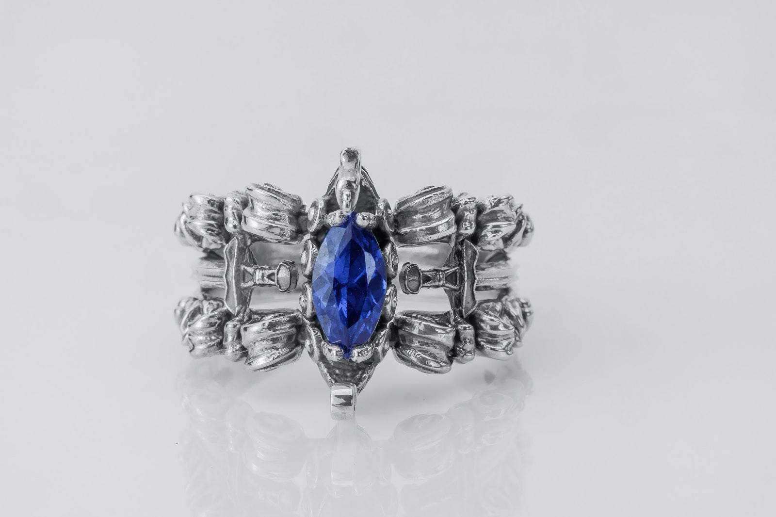 Bague Viking pierre bleue — Argent 925