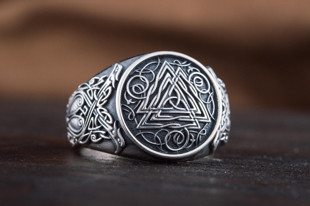 Bague Valknut et Ornement Chevalière — Argent 925
