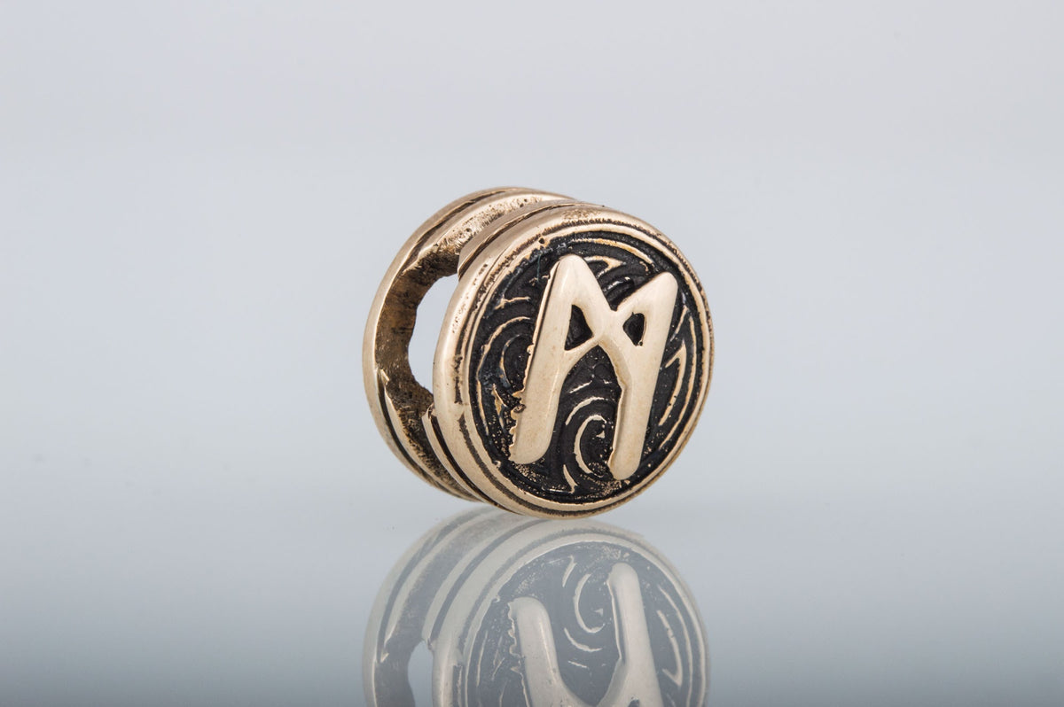 Perle de Barbe Médaillon Rune Mannaz — Bronze