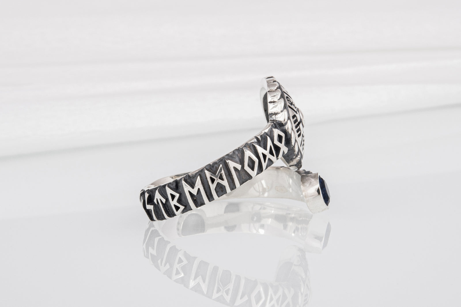 Bague Vegvisir pierre bleue — Argent 925