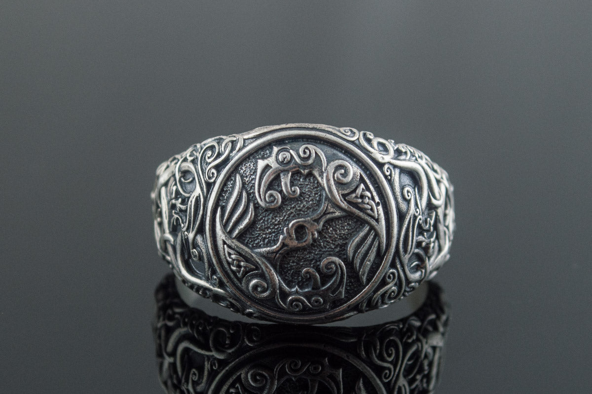 Bague Odin et Corbeau Style Urnes — Argent 925