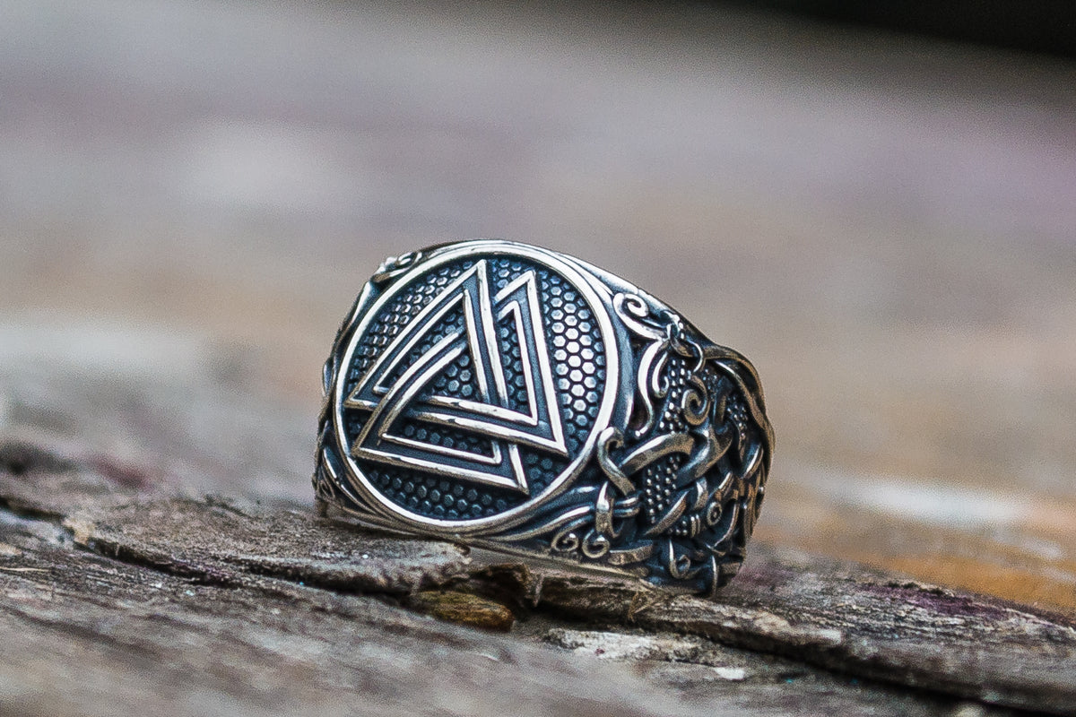 Bague Valknut et Style Mammen Ornement — Argent 925